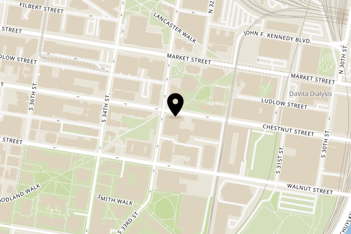 Map showing the location of The Board and Brew Philadelphia on 3200 Chestnut Street in Philadelphia