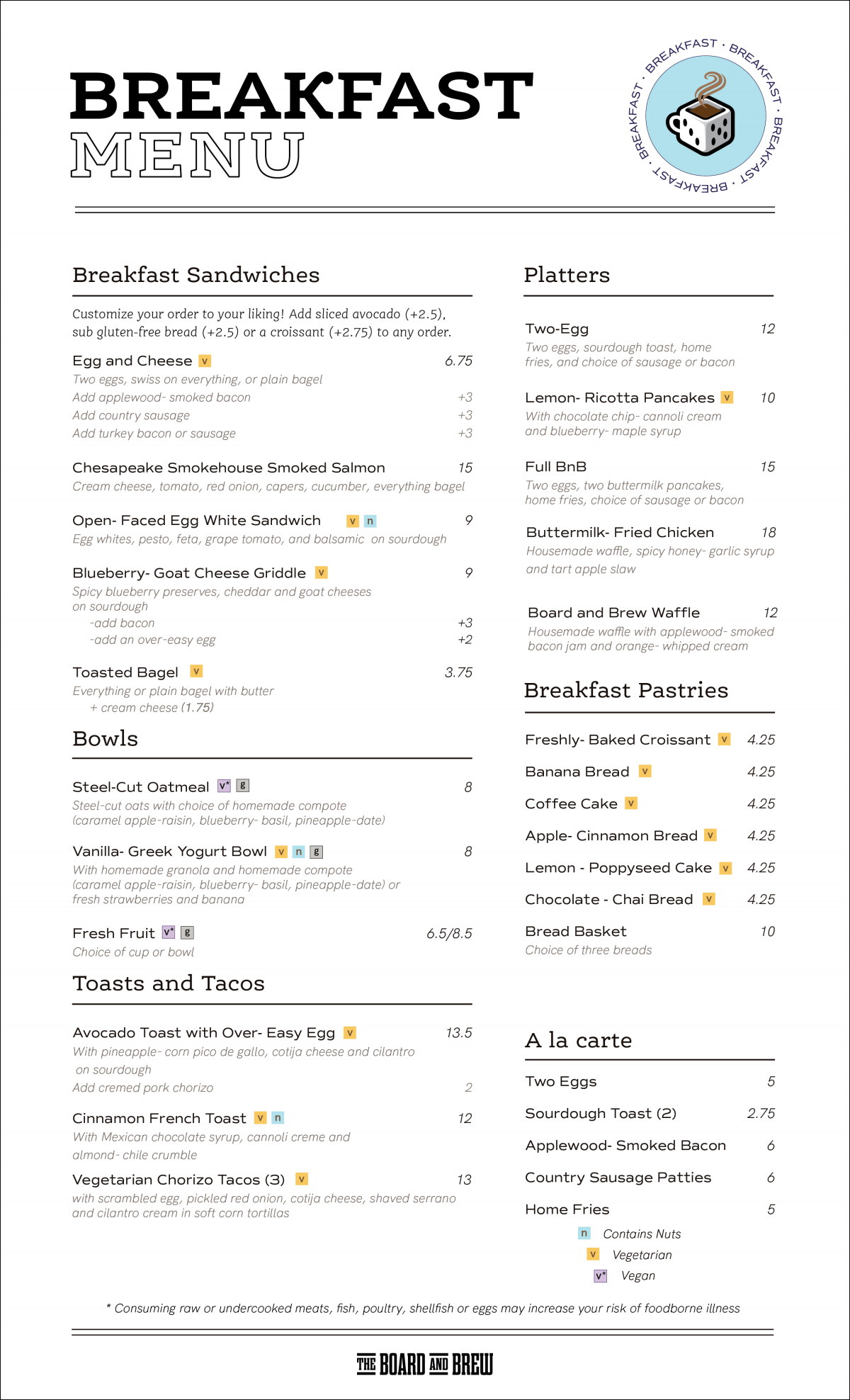 Philadelphia Menus - The Board and Brew